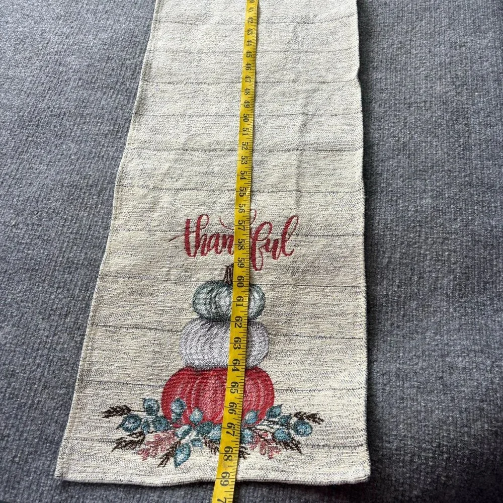 Thankful Fall Harvest Table Runner 69x13‎ Pumpkins Woven Tapestry Farmhouse Cozy